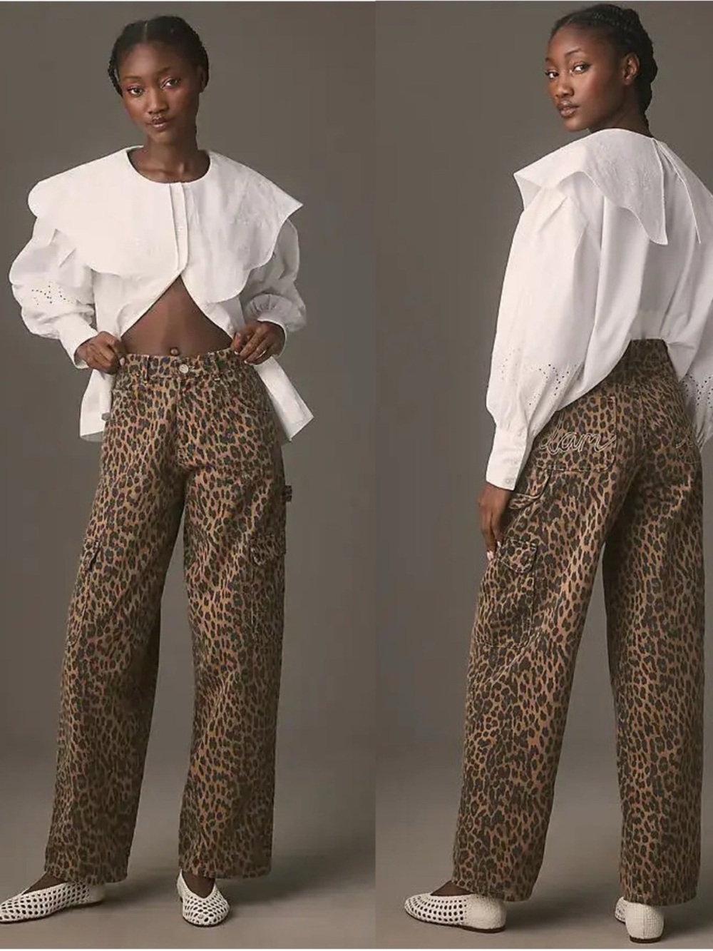 Damson Madder Leopard Print Cargo Jeans Wide Leg Utility Pants Women’s Size 14